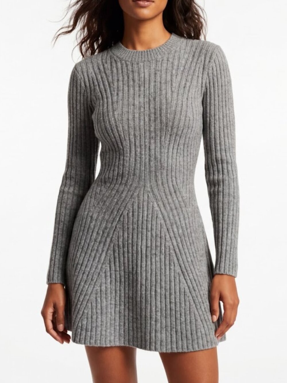 H&M Gorpcore Grey Ribbed Knit Wool Blend Chevron Mini Sweater Dress XL